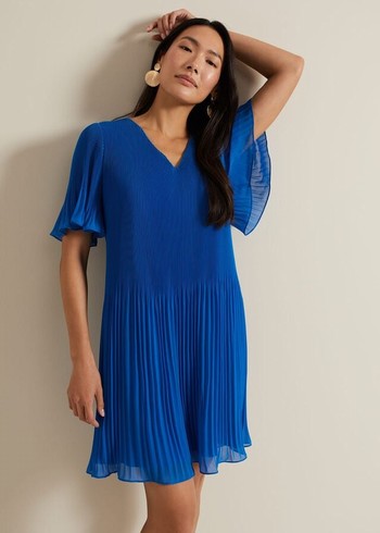 Phase Eight Annabel Pleated Dress Blue Australia | CS3145297